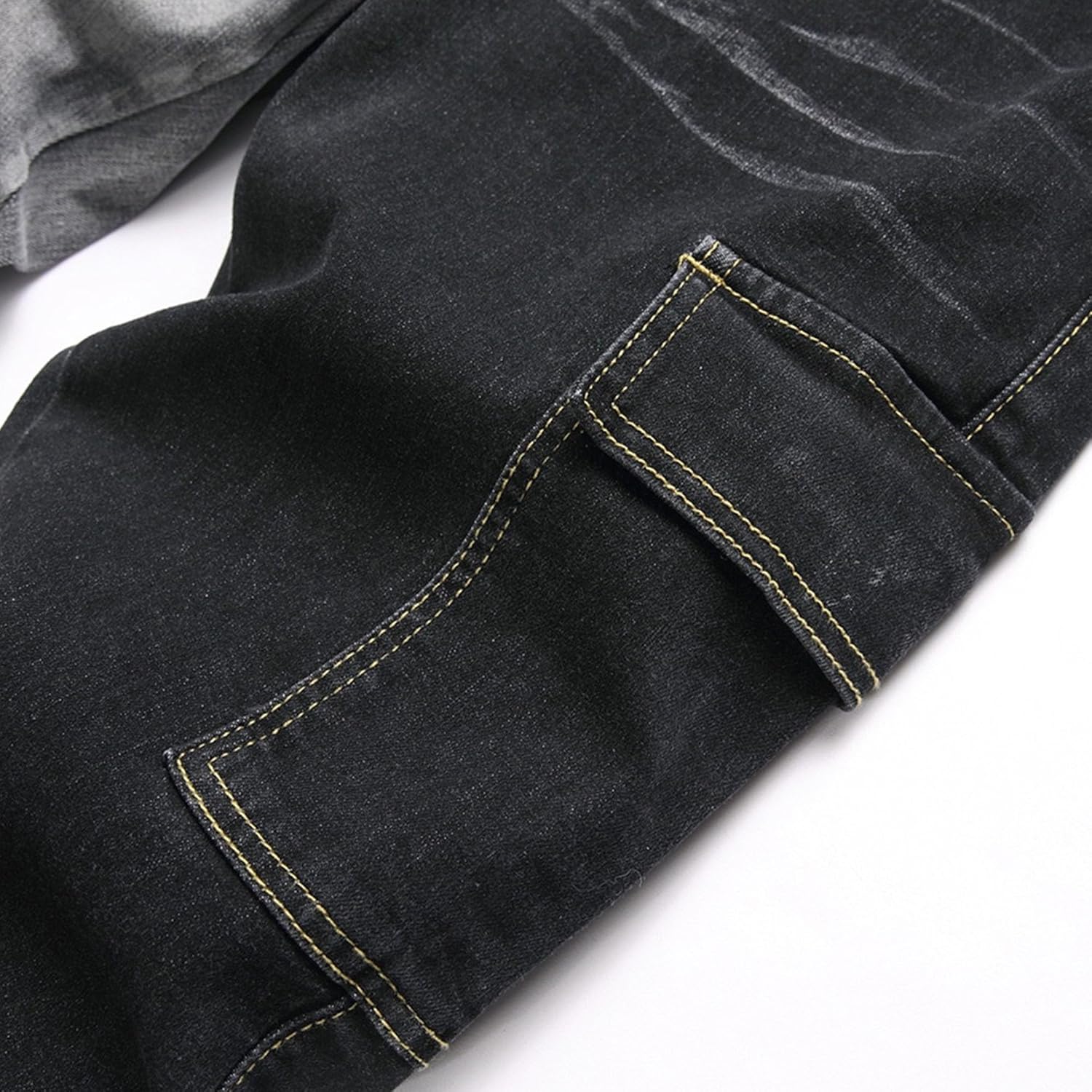 Color Block Straight Jeans for Men Fashion Street Punk Style Denim Pants Y2K Slim Fit Denim Trousers Streetwear