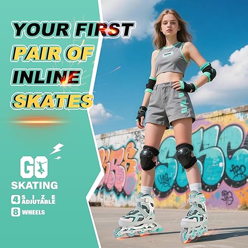 Miniatura 2 de 2PM SPORTS - Patines en línea ajustables Torinx verde para niños, patines divertidos para principiantes para niños, jóvenes, niñas, hombres y