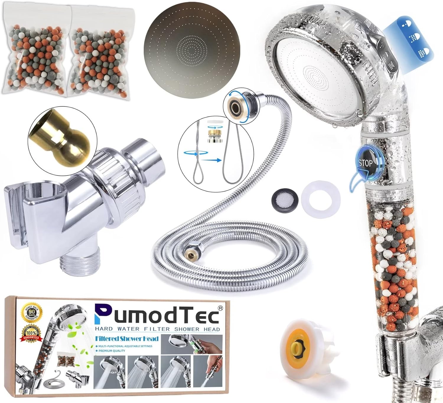 Filtered Shower Head,High Pressure Mineral ShowerHead with Beads Filter