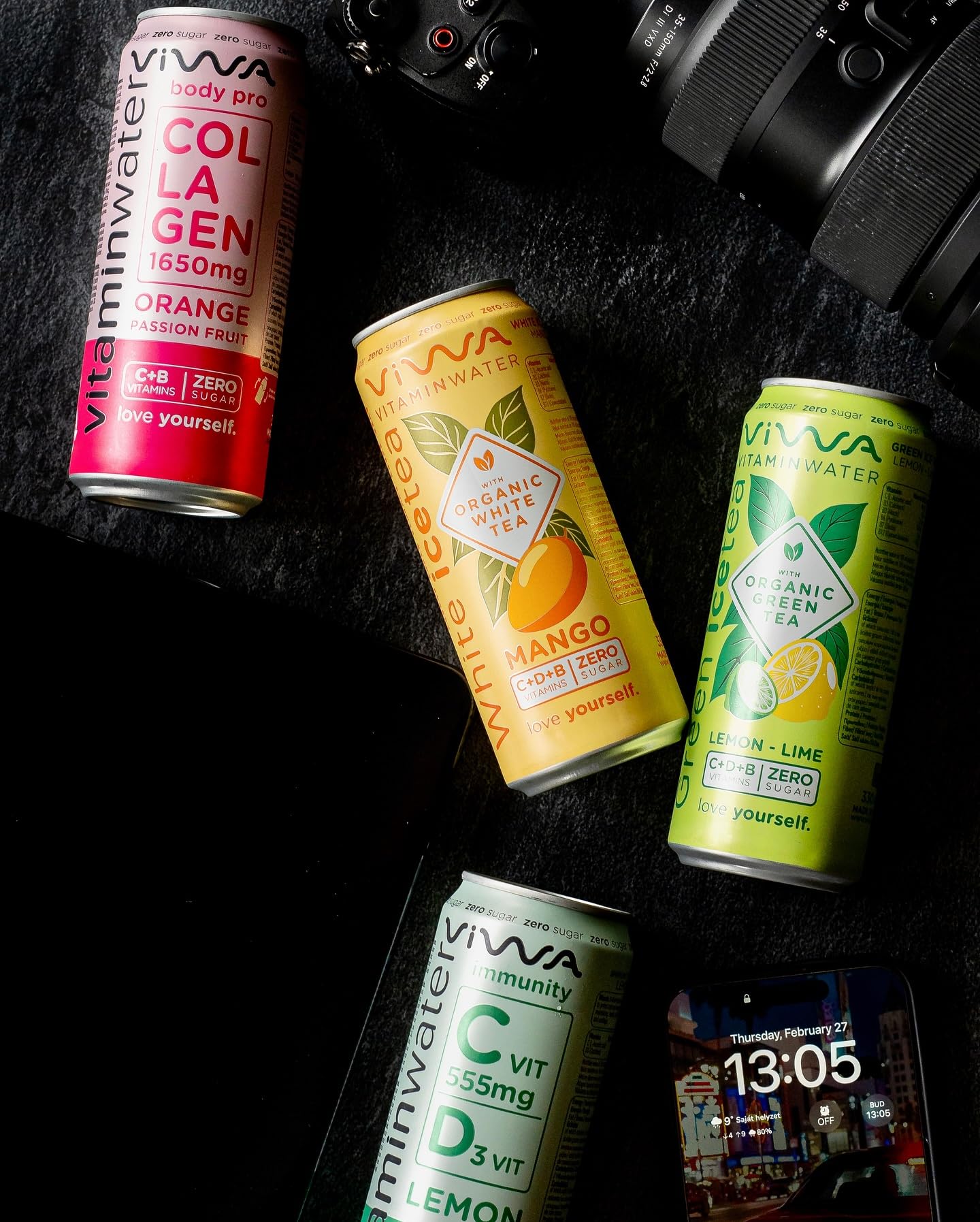VIWA VITAMIN WATER Té Helado Blanco Bebida Refrescante Cero Azúcar con Vitaminas C, D y B. Sabor Mango, 330ml, Pack de 24, White Tea