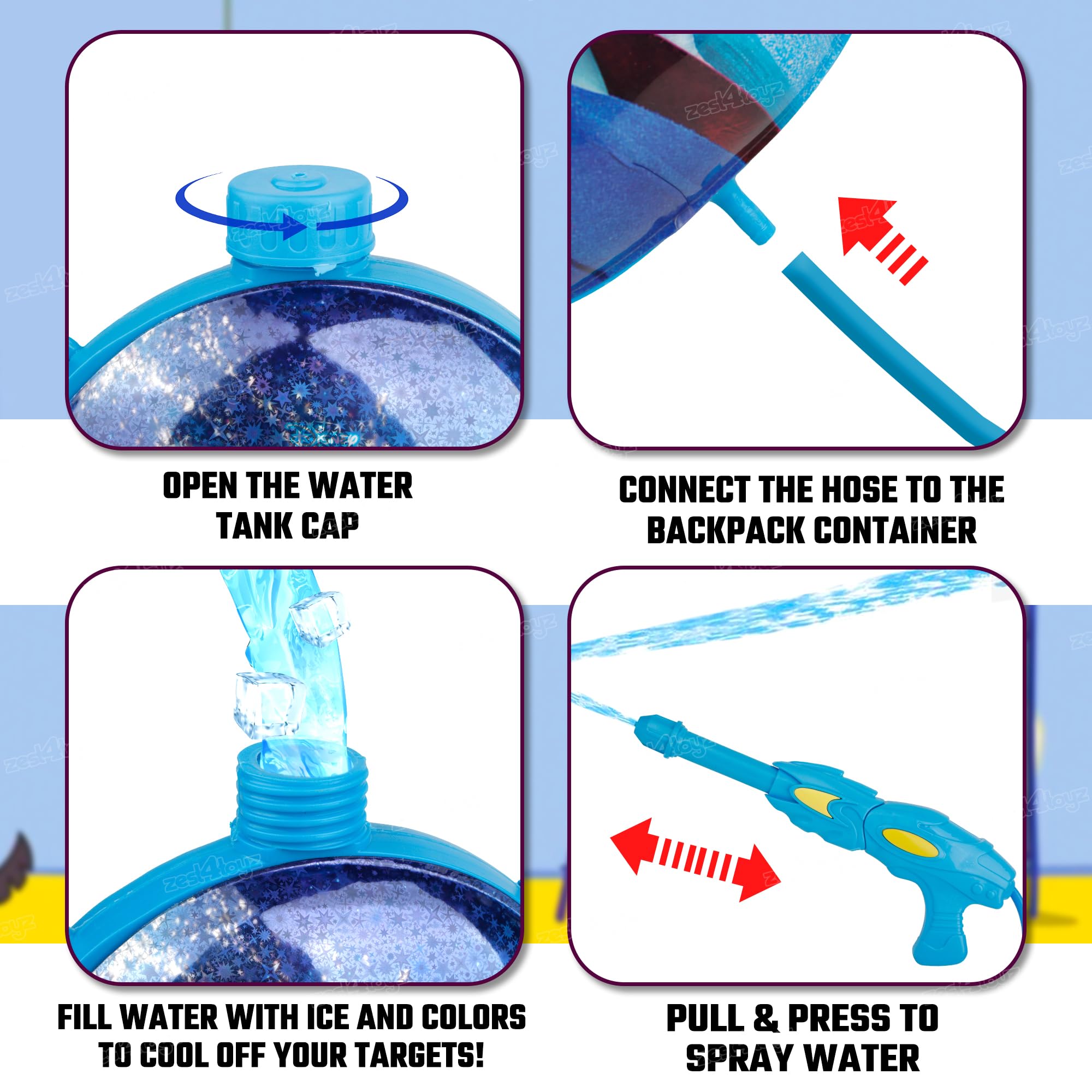 Zest 4 Toyz Holi Pichkari Water Gun for Kids Backpack Tank Water Spray with Holi Combo 100 Balloons and 1 Pkt Holi Color for Holi Celebration- Boys and Girls(Gold Tank) 3