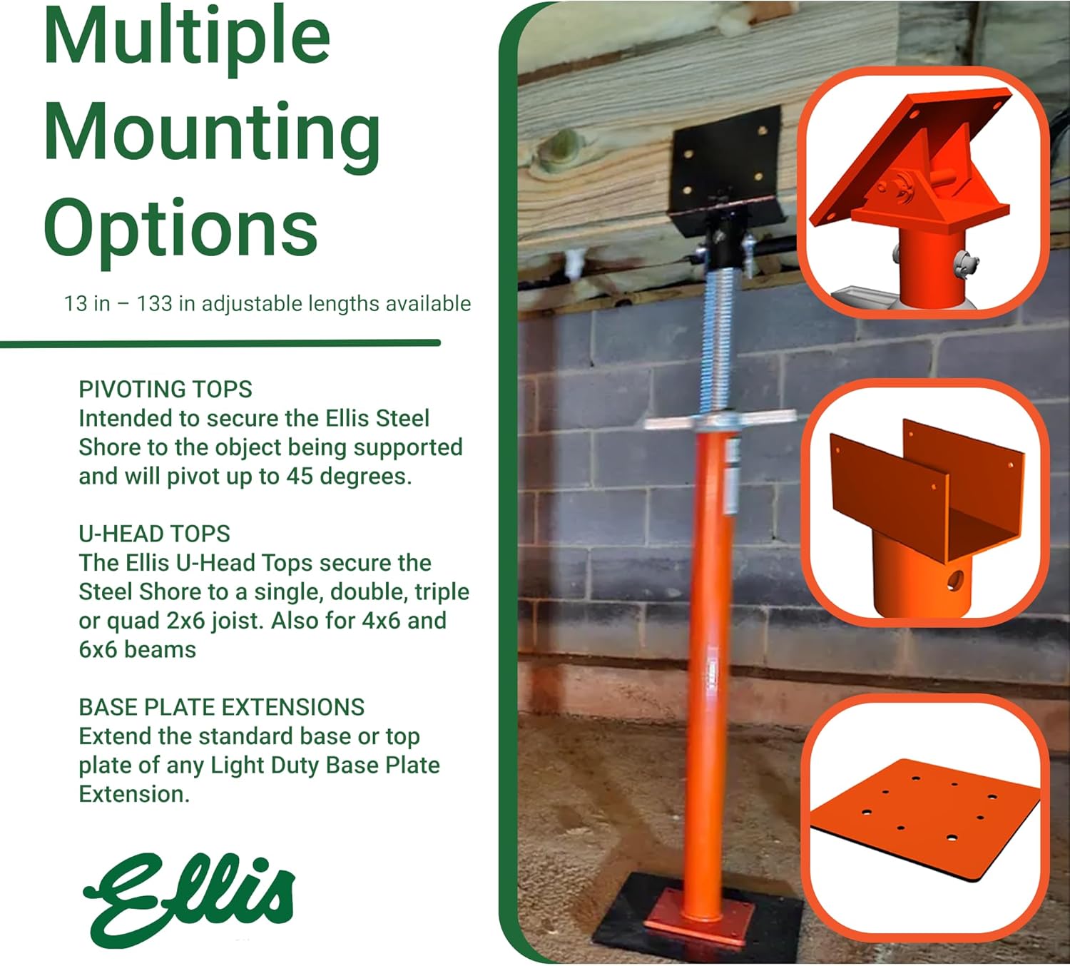 Ellis Manufacturing Light-Duty Steel Construction Jack - Adjustable Screw Jack Post for Floor Leveling, Beams, and Concrete - 8,000 lb Load Capacity - 61"-85" Adjustment, House Jacks for Leveling