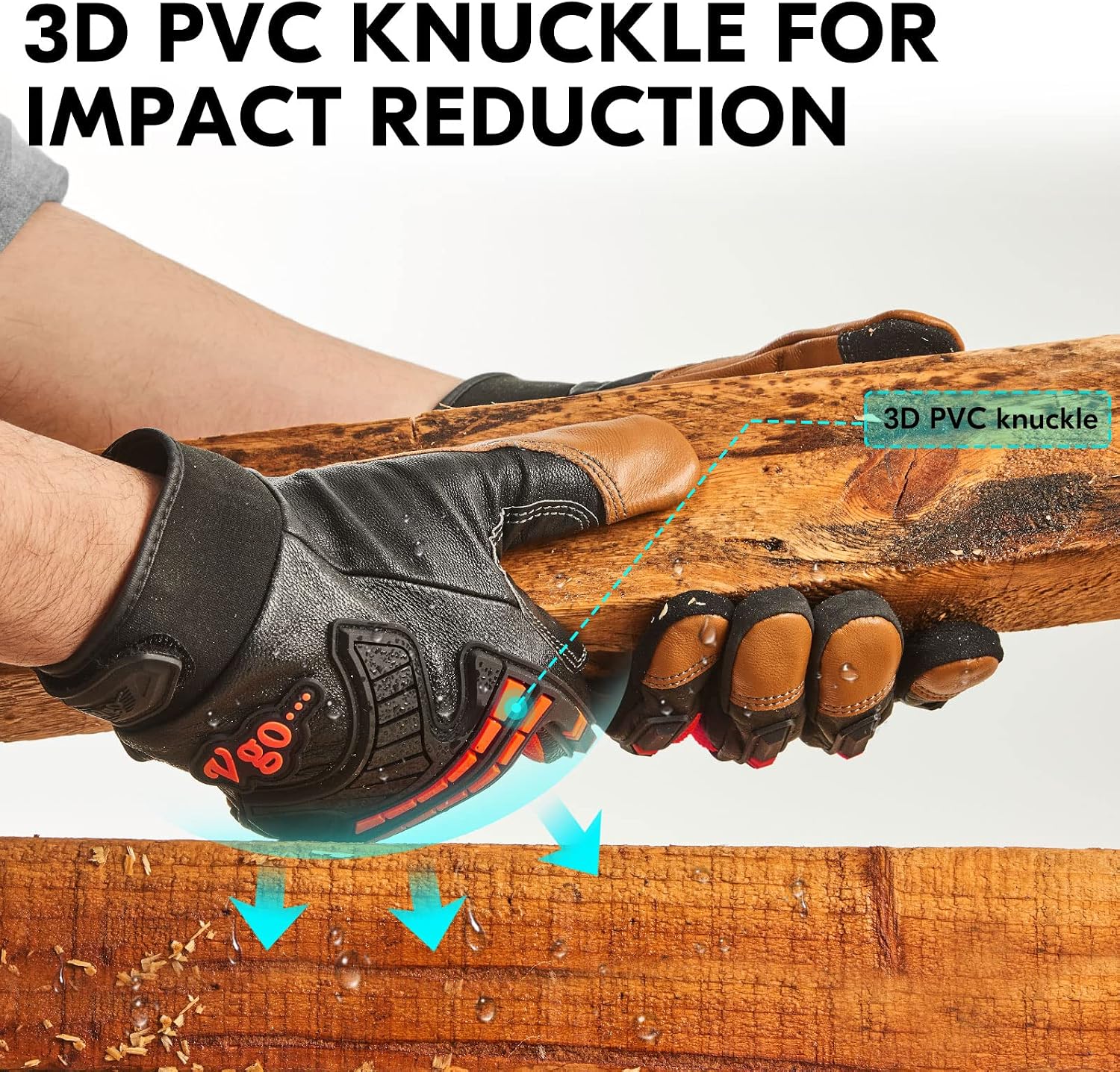 Vgo... 1-Pair High Dexterity Water Repellent Goat Leather Heavy Duty Mechanic Glove,Rigger Glove,Anti-Vibration,Anti-Abrasion,Touchscreen (Size XL,Orange,GA8954)