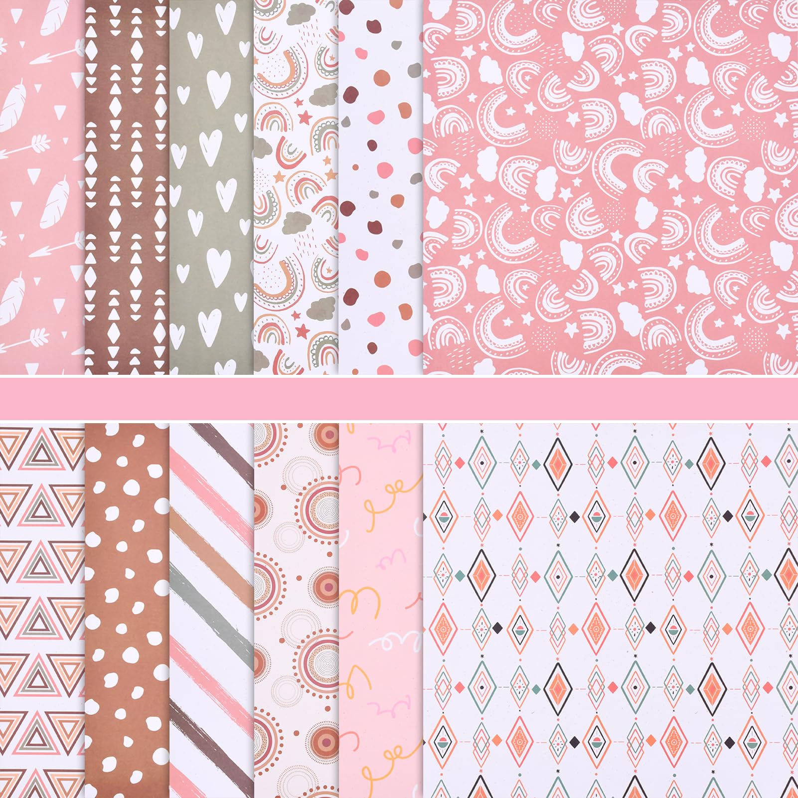 Boho Scrapbook Paper 24 Sheets - 11.8x11.8 Double Sided Cardstock With Rainbow Patterns