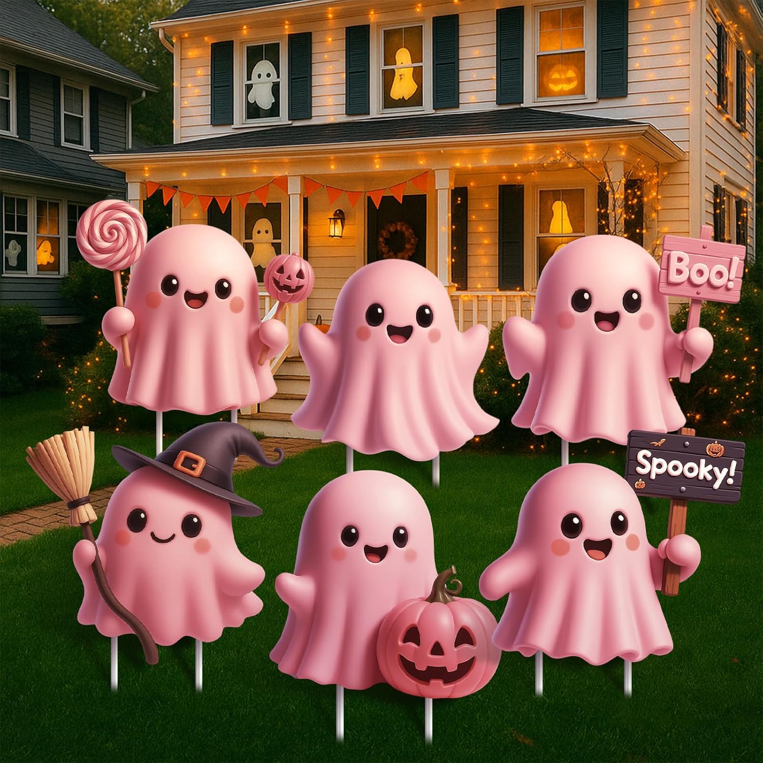 DoubleFill 6 Pcs Halloween Ghost Yard Signs Lawn Outdoor Decorations 3D Ghost Yard Stakes for Halloween Home Front Yard Garden Party Supplies(Classic)