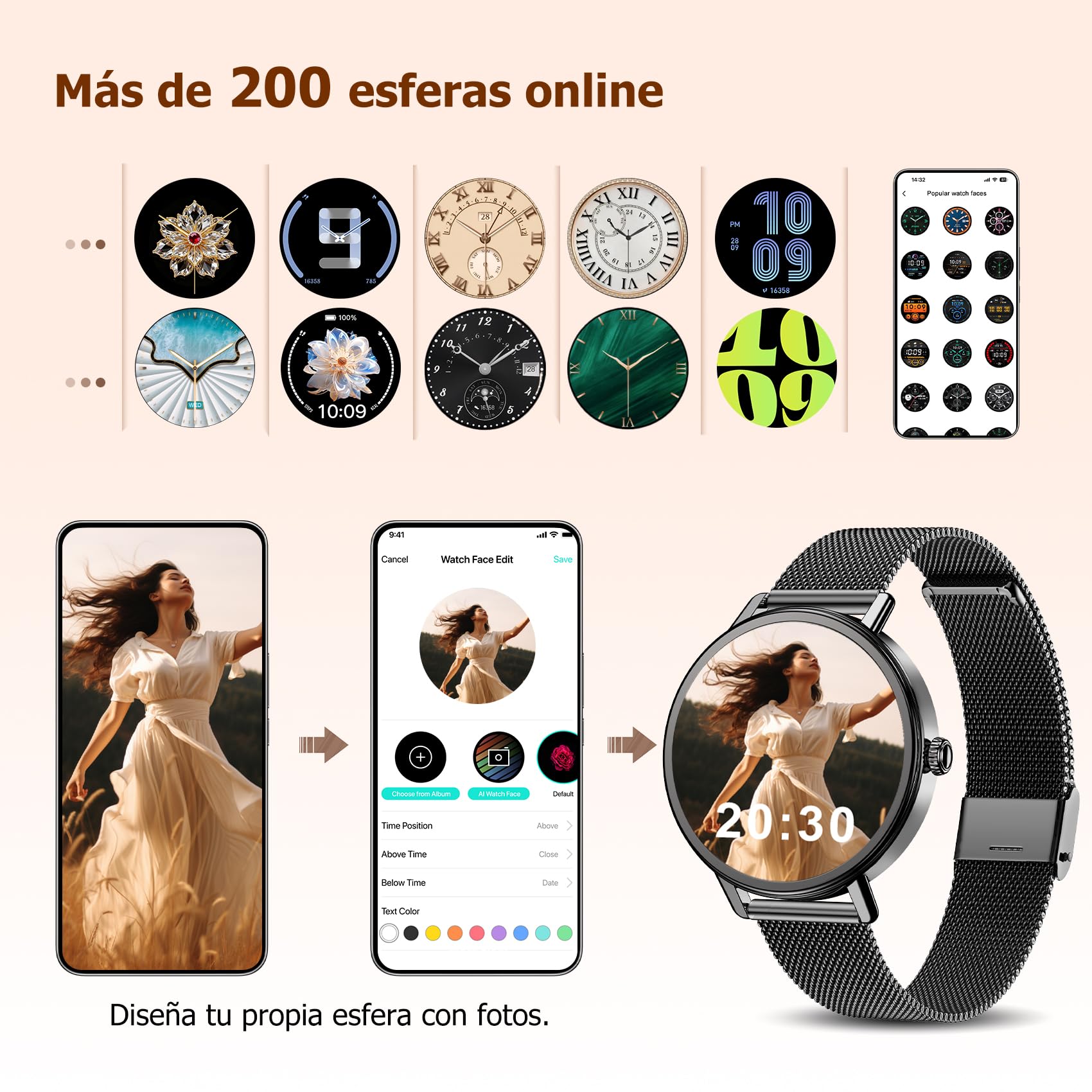 IOWODO Reloj Inteligente Mujer con Llamadas Bluetooth, 1.26" Smartwatch Mujer Elegante con 2 Correas, 24h Pulsómetro/SpO2/Sueño, 100+ Modos Deporte, IP68, Pulsera Actividad para Android iOS