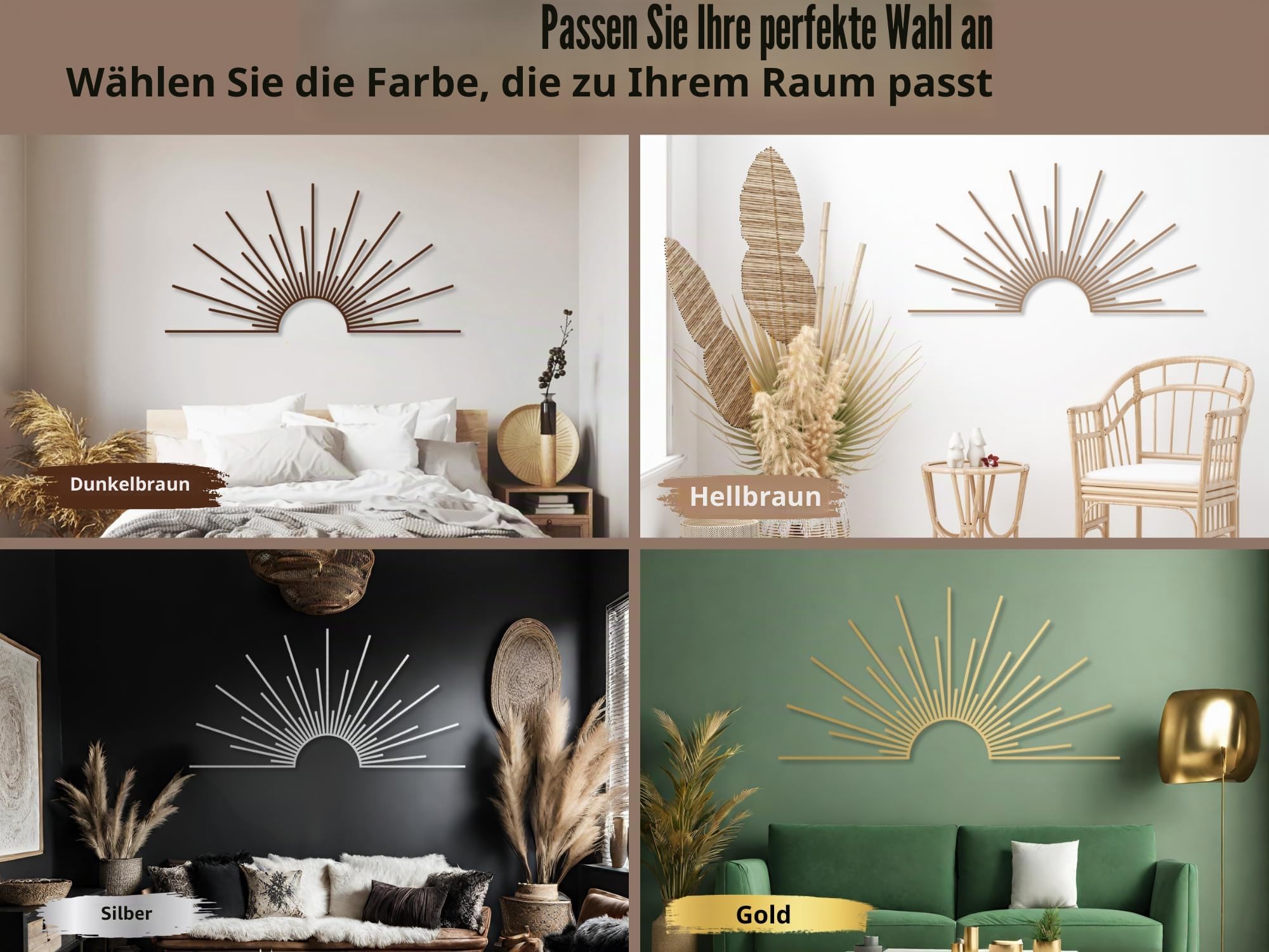 VAILLA Wanddeko Boho aus Holz 3D – Wandbild Wohnzimmer Schlafzimmer Büro