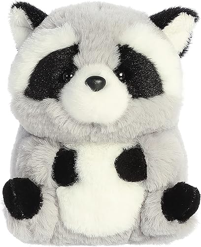Aurora® Round Rolly Pet™ Ripley Raccoon Peluche - Adorables compañeros - Diversión sobre la marcha - Gris 5 pulgadas