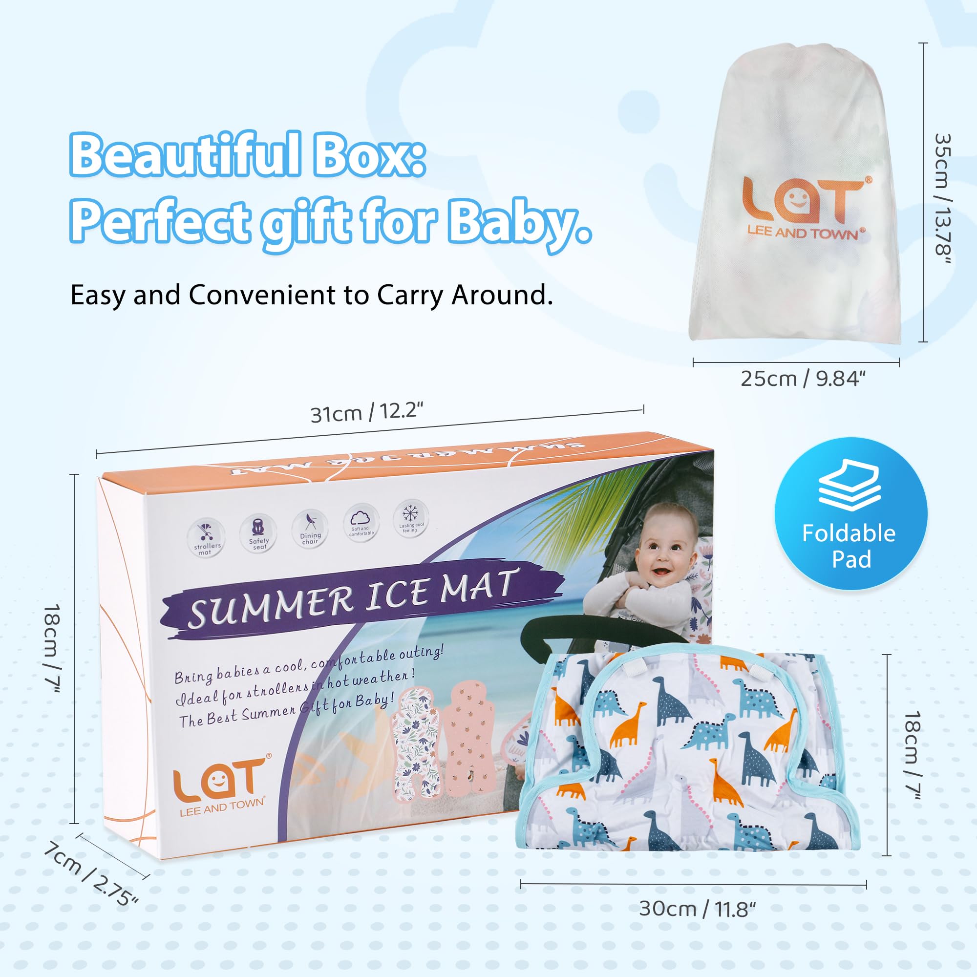 LAT Sommer Sitzauflage für Kinderwagen, Reversible Sommer Sitzeinlage für Kinderwagen, Sommer Sitzauflage für Buggys Kinderwagen Babyschale (Dinosaurier+Hund)