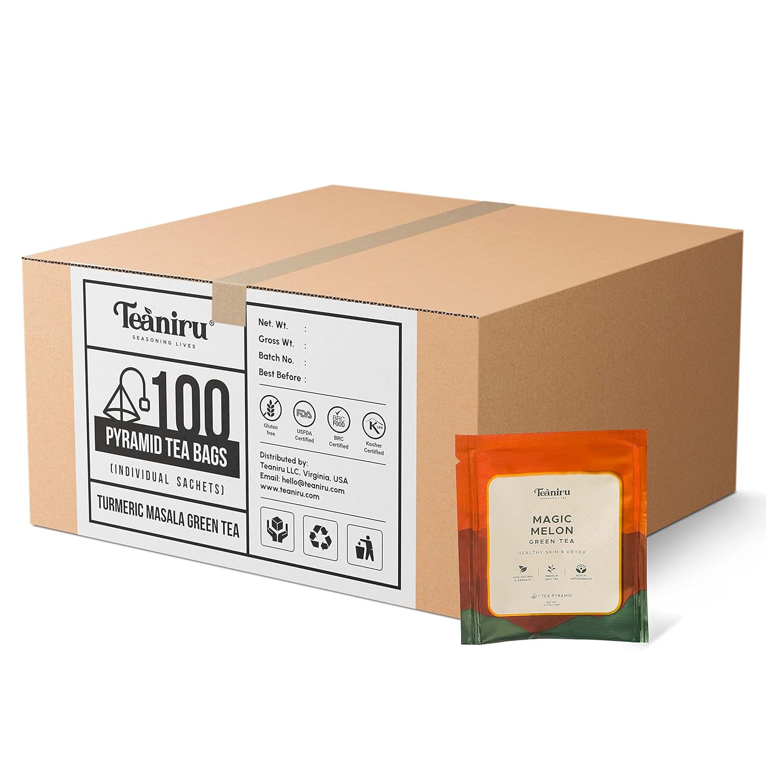 Teaniru, Magic Melon Green Tea, 100 Pyramid Tea Bags