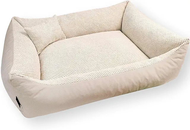 Veganes Hundebett 4L Textil Teo - Kuscheliger Hundekorb für mittelgroße Hunde (60x40 cm, Beige)