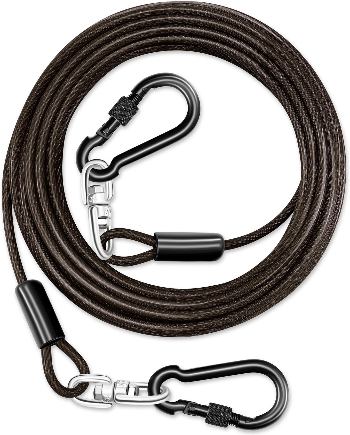 Heavy Duty Dog Tie Out Cable for Outside,30FT Dog Runner Cable with Swivel Hook up to 300lbs,Small-Large Dogs Leash&Chains for Yard,Rust Proof Dogs Lead Line for Outdoor Camping (Black, 30FT)