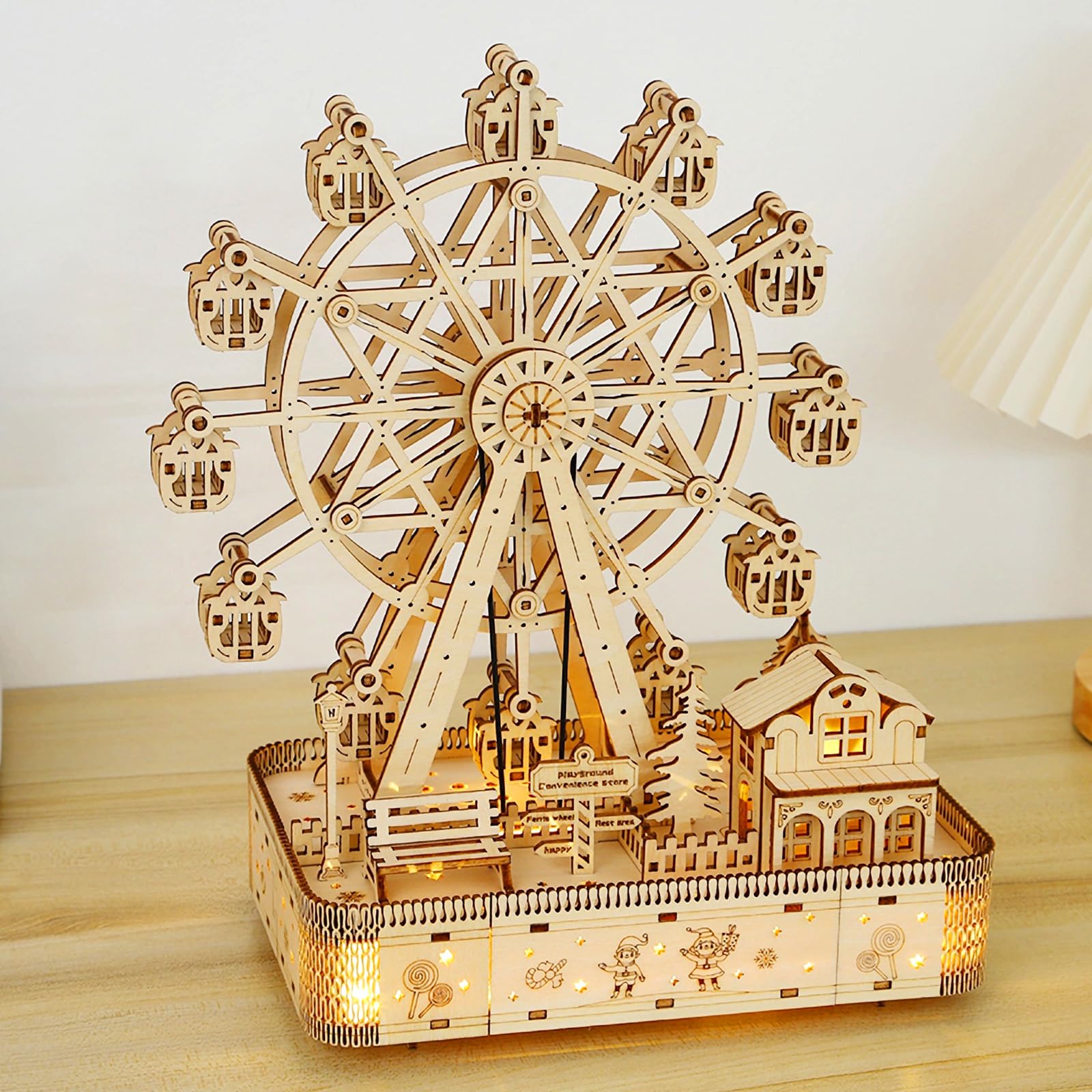 Puzzle 3D in Legno Ruota Panoramica Musicale per Adulti | Kit Creativo DIY da Montare, Gioco Relax, Natale o Compleanni