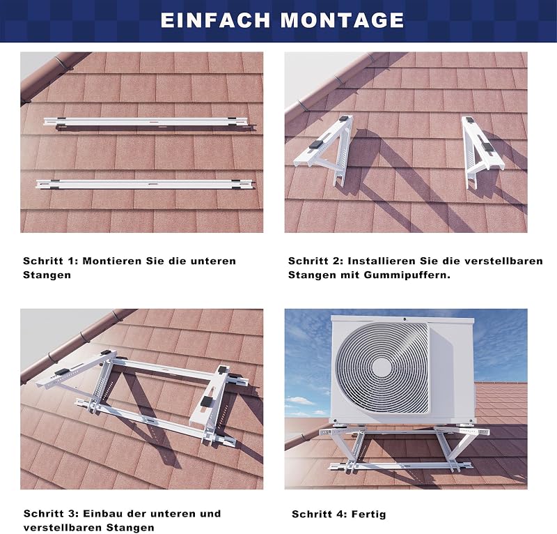 Cherbowing Univerzális Tetőkonzol Split Klímákhoz, 9000-24000 BTU, 10°-45° Állítható, Időjárásálló Acél, 150kg Teherbírás, Fehér