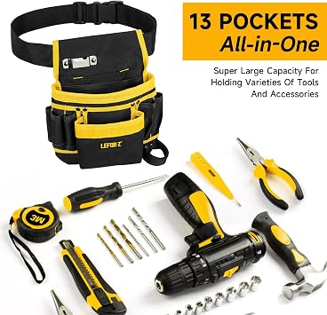 LEFORZ Tool Belt,13-Pockets Tool Belts for Men with Magnetic Tool Pouch