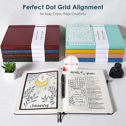 Miniatura 6 de Cuaderno de diario con puntos, 312 páginas numeradas, cuaderno grande B5 de cuero de tapa dura, papel de 100gsm sin traspaso, cuaderno de cuadrícula