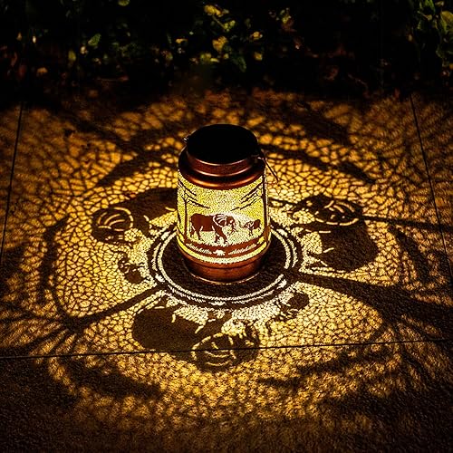 Vista 17 de Faroles solares de gato para exteriores, impermeables, luces solares colgantes, regalos para mujeres y hombres, faroles LED decorativos de metal