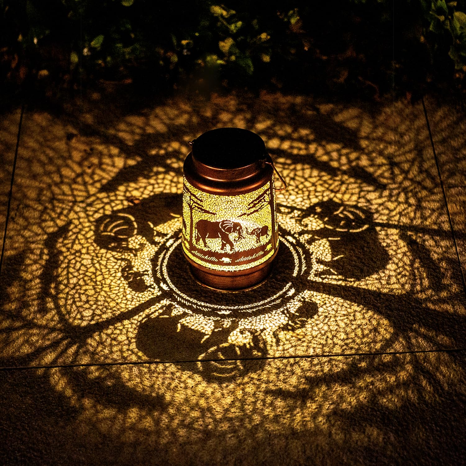 Elephant Solar Lanterns Outdoor Waterproof Hanging Solar Lights Elephant Gifts for Women Men Metal Decorative LED Lanterns for Yard, Patio, Lawn, Tabletop, Pathway, Landscape, Garden Decor