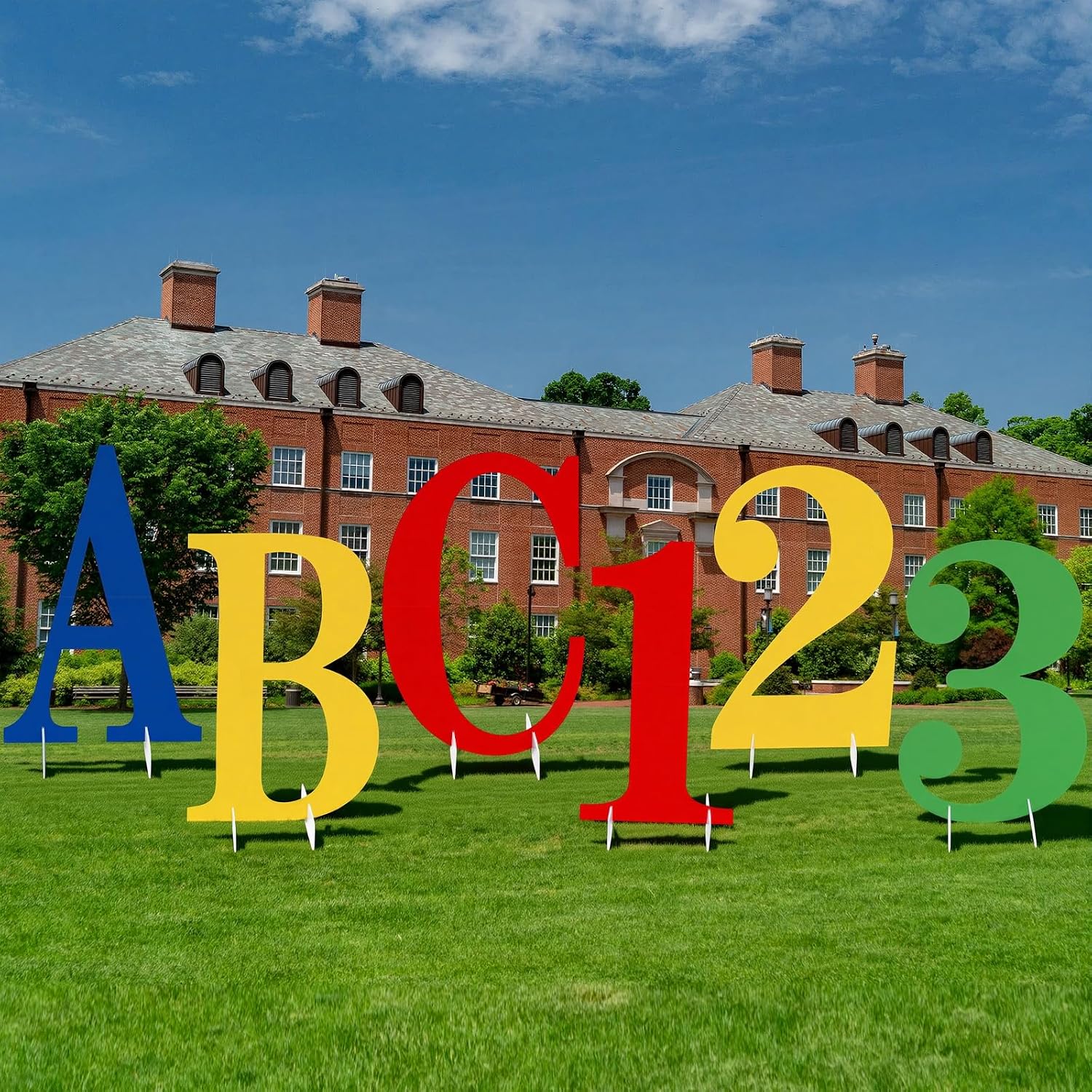 Glenmal 6 Pcs Back to School Party Decor 21.7 Inch Large Kindergarten Preschool ABC 123 Yard Signs First Day of School Lawn Cards Outdoor Garden Decorations Backdrop Photo Props Standup