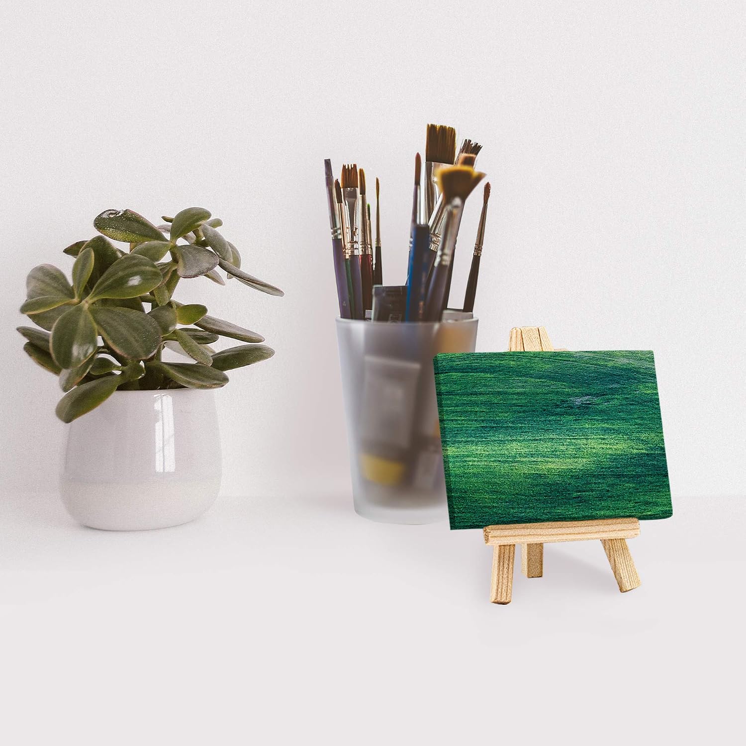 FIXSMITH 3x4 Inch Mini Stretched Canvas Easel Set- Bulk Pack of 12,Set Contains 12 Mini Rectangle Canvases &12 Mini Easels,Small White Art Canvases & Wood Easels for Painting Craft Drawing Decoration
