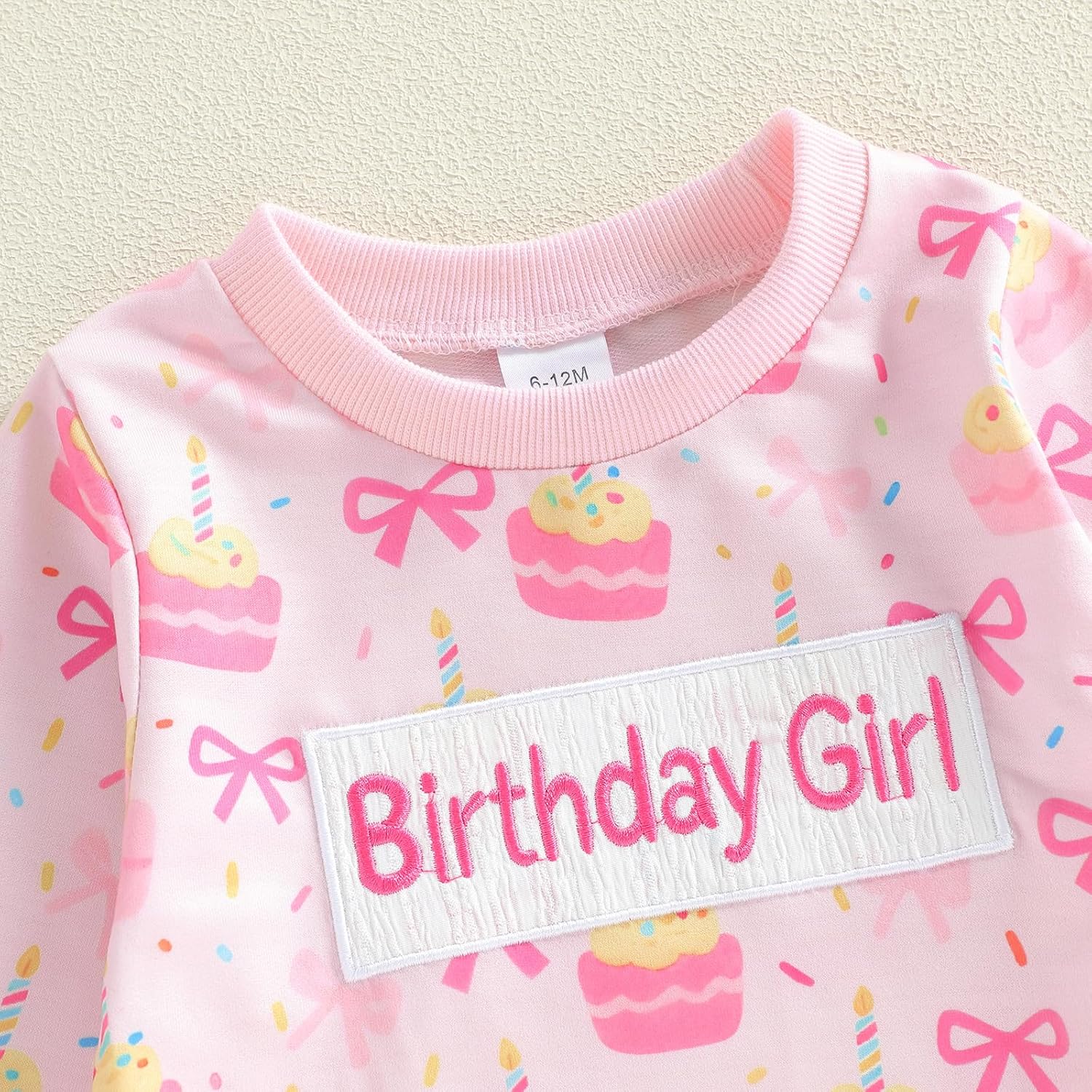 Lamuusaa Baby Girl Birthday Outfit Birthday Girl Embroidery Crewneck Sweatshirt Cake Bow Print Pants Cake Smash Outfit - Image 4
