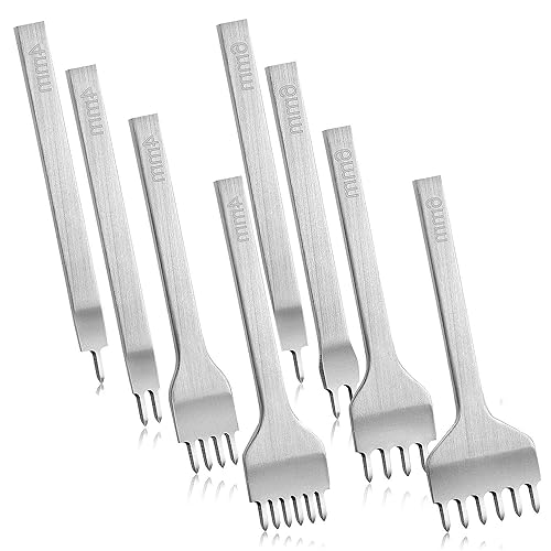 Juego de 8 cinceles de cuero – 0.157 in 1/2/4/6 puntas y 0.236 in 1/2/4/6 puntas herramienta de perforación de agujero de cuero, juego de cincel de