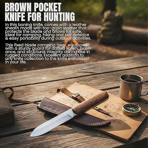 Miniatura 3 de SZCO Full Tang Hunting Knife 8 Inch - Classic Patch Camping Knife with Burlwood Handle, Stainless Steel Blade & Sheath - Brown Pocket Knife for
