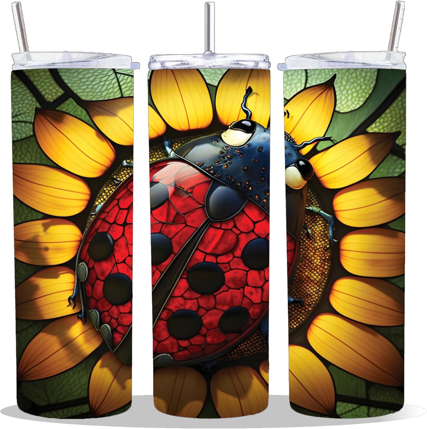 20 oz Insulated Double Wall Stainless Steel Tumbler with Spill Proof Lid and Reusable Straw, Water Bottle Coffee, Spotted Insect Beetle Colorful Ladybug Cup Mug Tumbler (Ladybug5)
