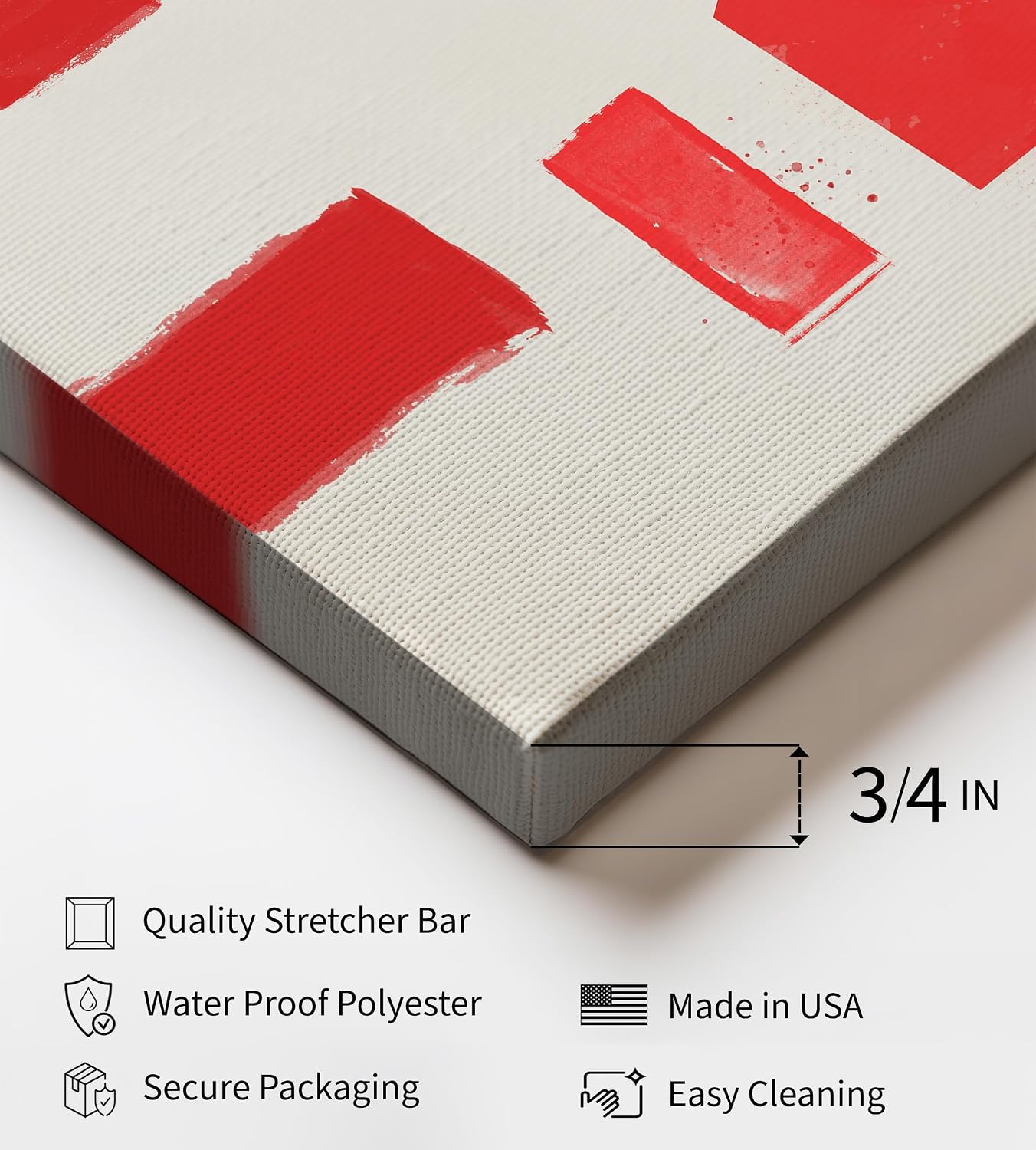 Poster Master Geometric Canvas - Red Block Shapes Print - Abstract Red Ink Art - Mid Century Modern Design - Brush Stroke Art - Aesthetic Bedroom Wall Decor - 8x10 STRETCHED Canvas