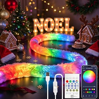 5V USB Gaming Decor Lights Plush LED Neon Rope Light, 3FT RGB+IC 360 Luminous APP/Remote Control, Party, Christmas Tree Cozy Flexible Decor, Music Sync LED Light Strip for Bedroom