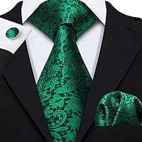 Vista 3 de Barry.Wang Conjunto de corbatas para hombre, seda con diseño de cachemira, corbata tejida formal con pañuelo de bolsillo y gemelos