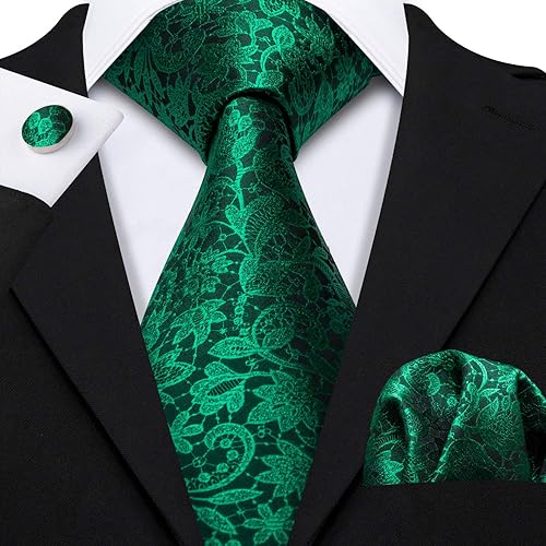 Miniatura 3 de Barry.Wang Conjunto de corbatas para hombre, seda con diseño de cachemira, corbata tejida formal con pañuelo de bolsillo y gemelos