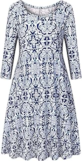 Womens Casual Round Neck Plus Size Floral Tunic Shirt Dress with Pockets