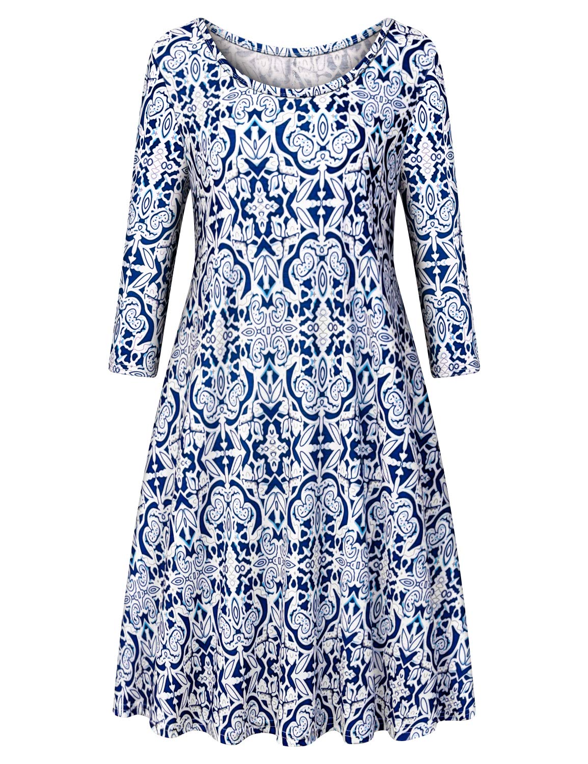 Womens Casual Round Neck Plus Size Floral Tunic Shirt Dress with Pockets