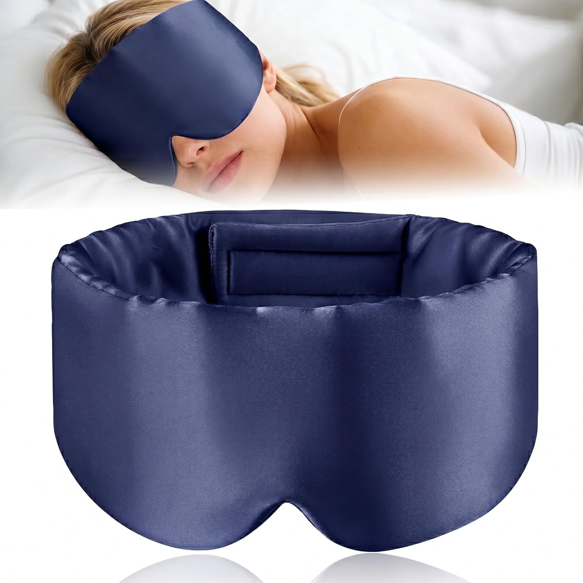 Silk Sleep Mask for Women and Men, Blackout Eye Masks for Sleep(Dark Blue) | Adjustable Strap 100% Mulberry Eye Macks, Travel Essentials for Women, Soft Sleeping Mask with Ear Protection