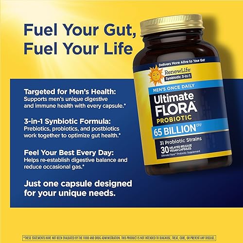 Miniatura 7 de Renew Life Ultimate Flora Probiotics for Men 65 mil millones de UFC Cápsulas veganas de liberación retardada Salud digestiva Salud inmunológica