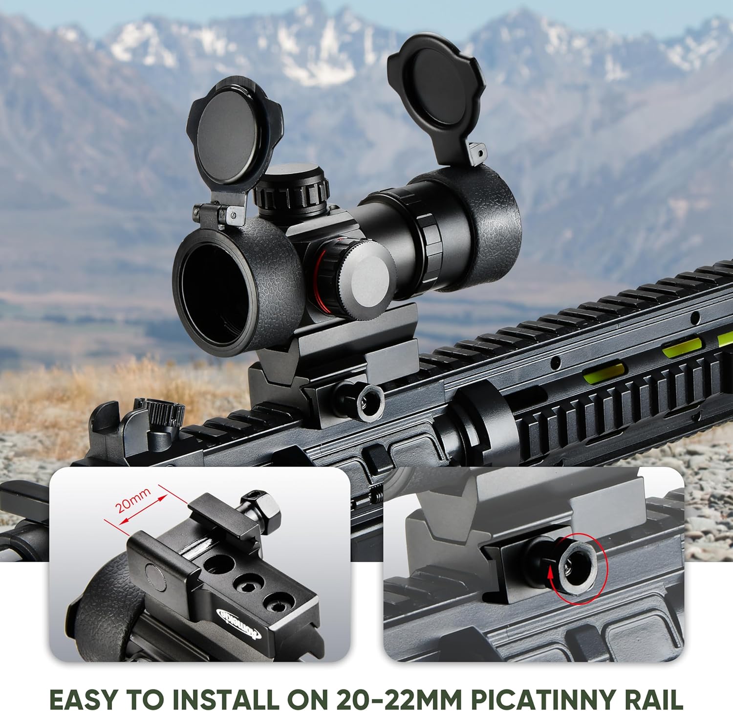 AOMEIKIE Red Green Dot Sight 4MOA Airsoft Scope Multi Brightness Settings for 20mm Picatinny Mount Rails