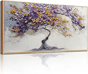 crmotu Tree of Life Framed Wall Art Large Artwork, Purple Gold Tree Abstract Art Prints, Nature Plant Aesthetic Canvas Art Wall Decor Living Room Bedroom, Zen Spiritual Home Decor Paintings 24x48inch