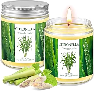 Bougie Citronnelle Ensemble Intérieur Extérieur, 2Packs x 8.0oz, 120 Heures brûlantes, 100% Huile Essentielle de Cire de Soja Naturelle Seau en fer Portable pour Patio/Balcon/Campingugie