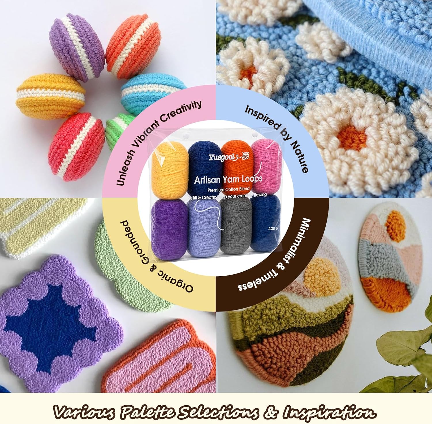 Punch Needle Supplies & 4-Ply Yarn Refill Bundles - 8 Colors Curated Studio Fiber for Crochet, Amigurumi & Handicrafts, Adorably Compact 40g (1.4oz) Mini Skeins [Botanical Series]