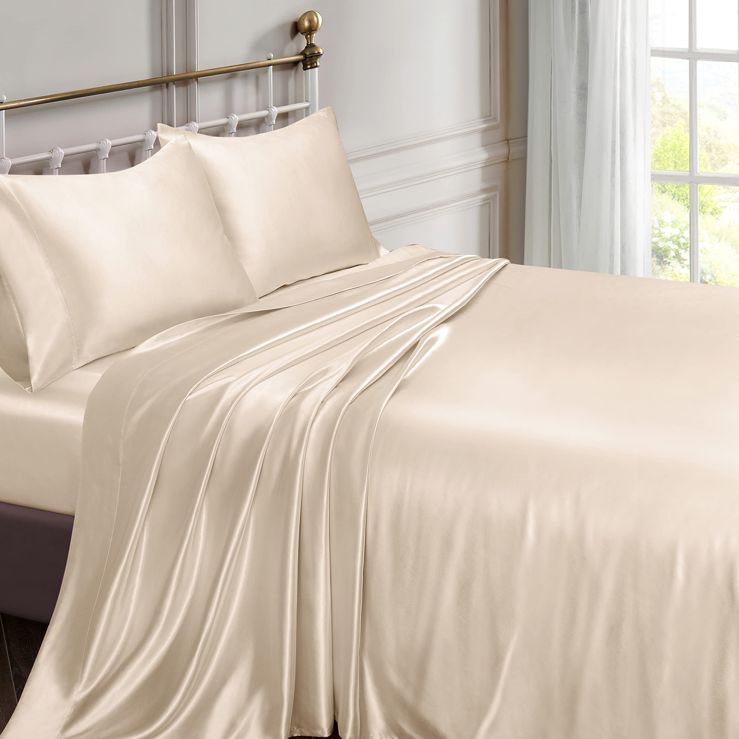 【Atelier silky】 Pure Silky, Luxuary, Soft, Satin, Bed Sheet - 500 TC - Fits