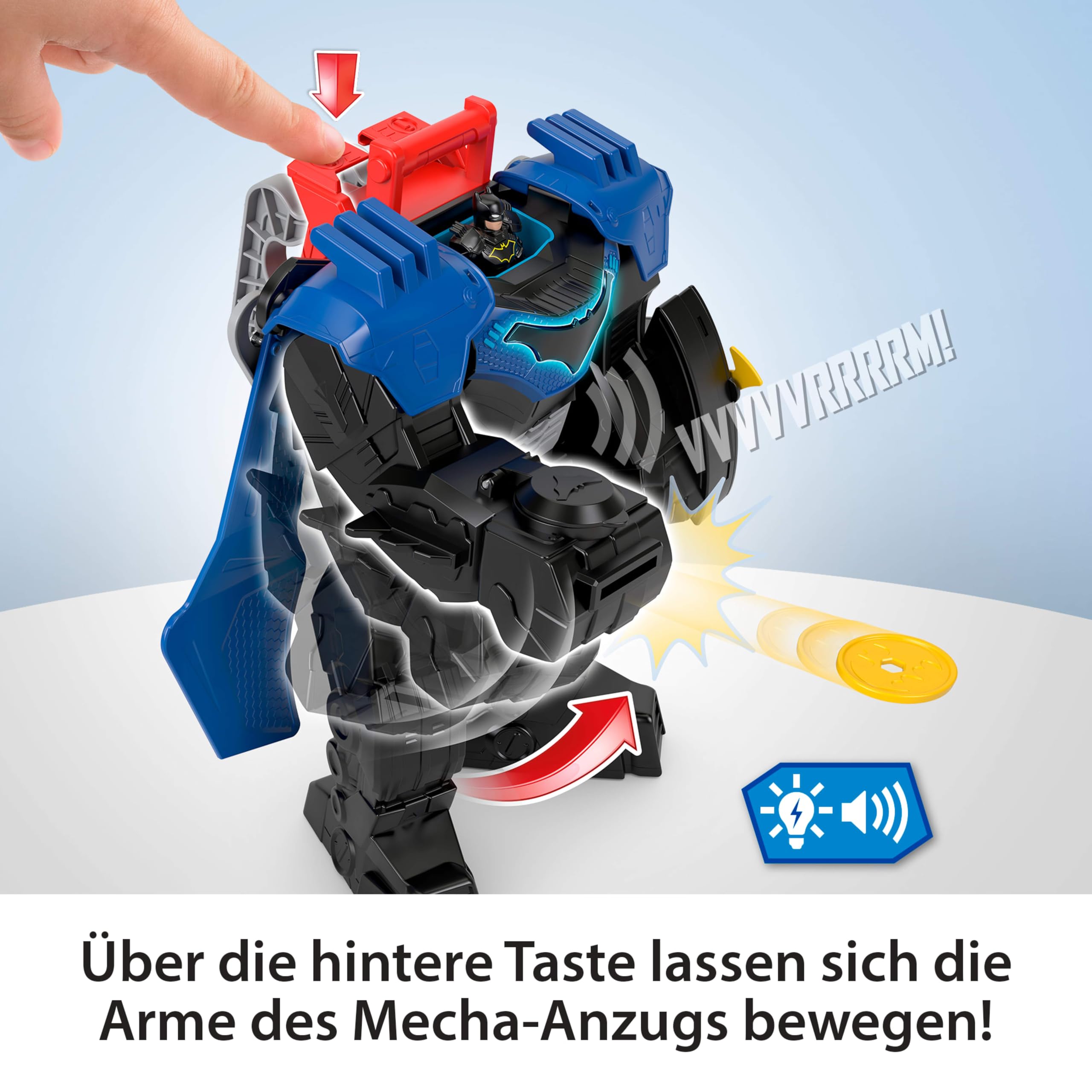 Imaginext DC Super Friends Batman Flug-Mech | Spielzeug mit Licht, Sound, Bewegung & 7,5 cm Figur, 36,8 cm Spielzeug mit Werfer & Discs, JDL03