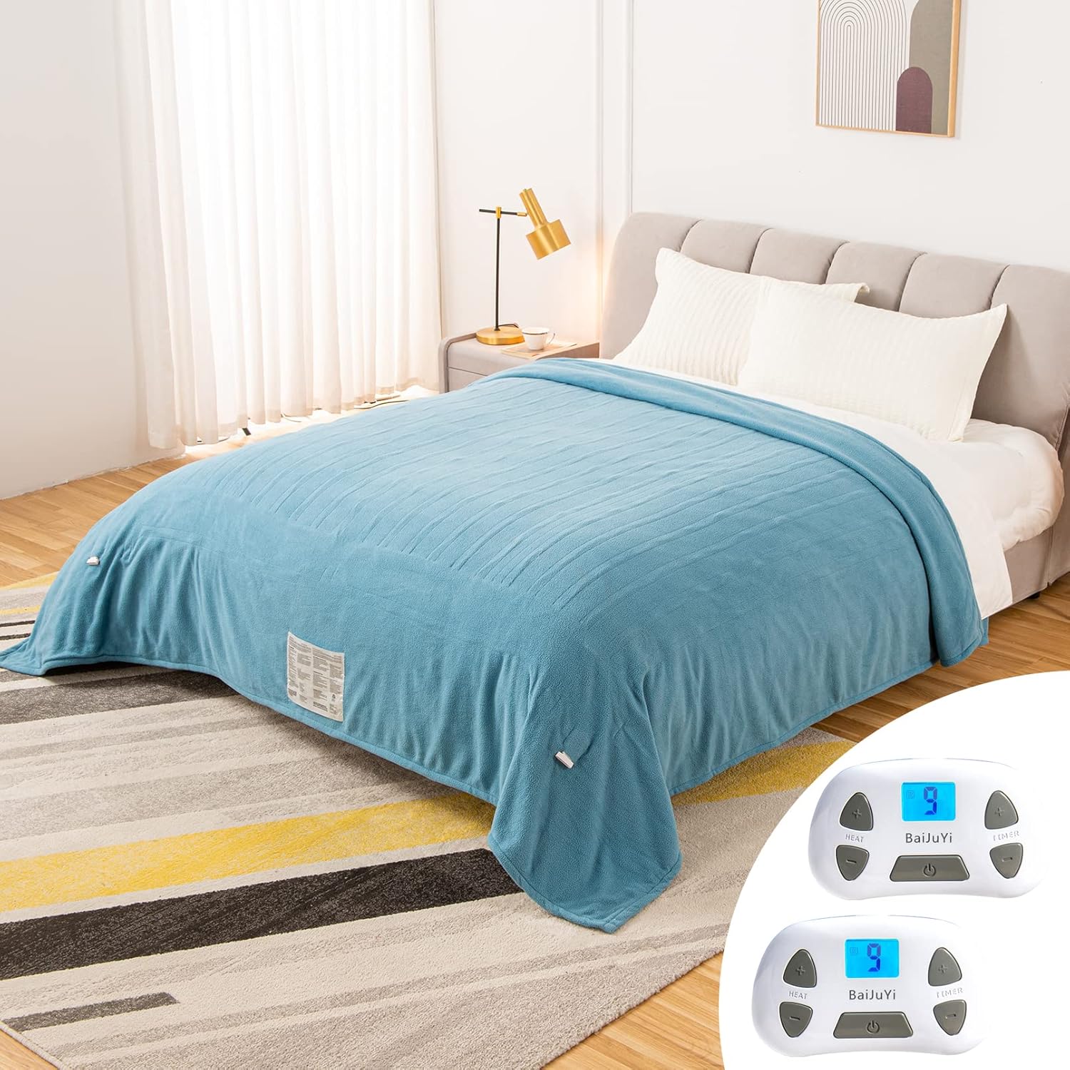 BaiJuYi Electric Blanket King Size, Dual Control Heated Blanket