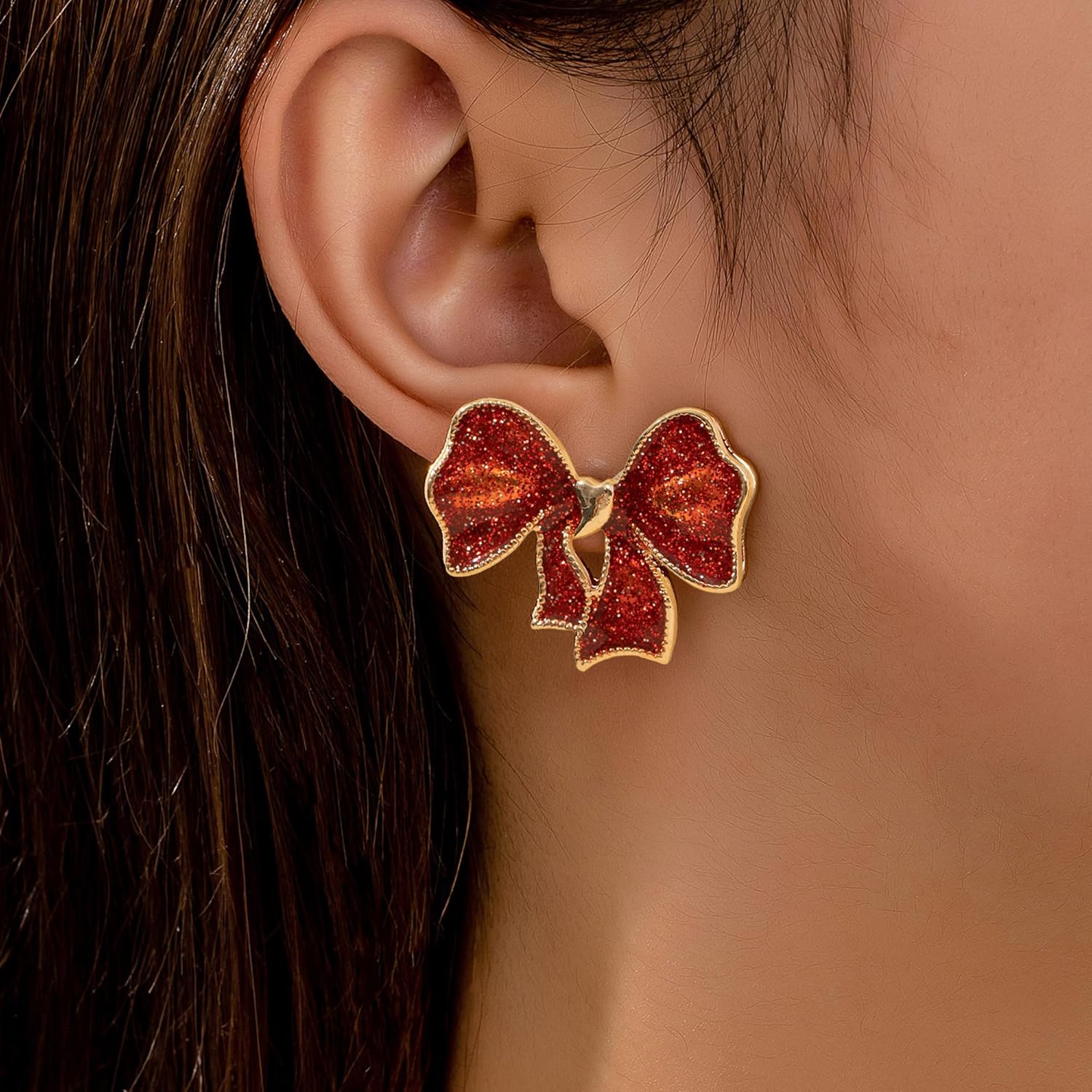 Christmas Earrings for Women Red Bow Earrings Xmas Green Bow Statement Stud Winter Holiday Jewelry New Years Festive Accessories - Image 2