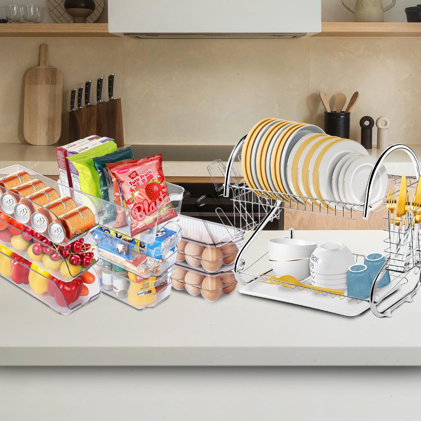 Zvonema Refrigerator Organizer Bins & Dish Drying Rack