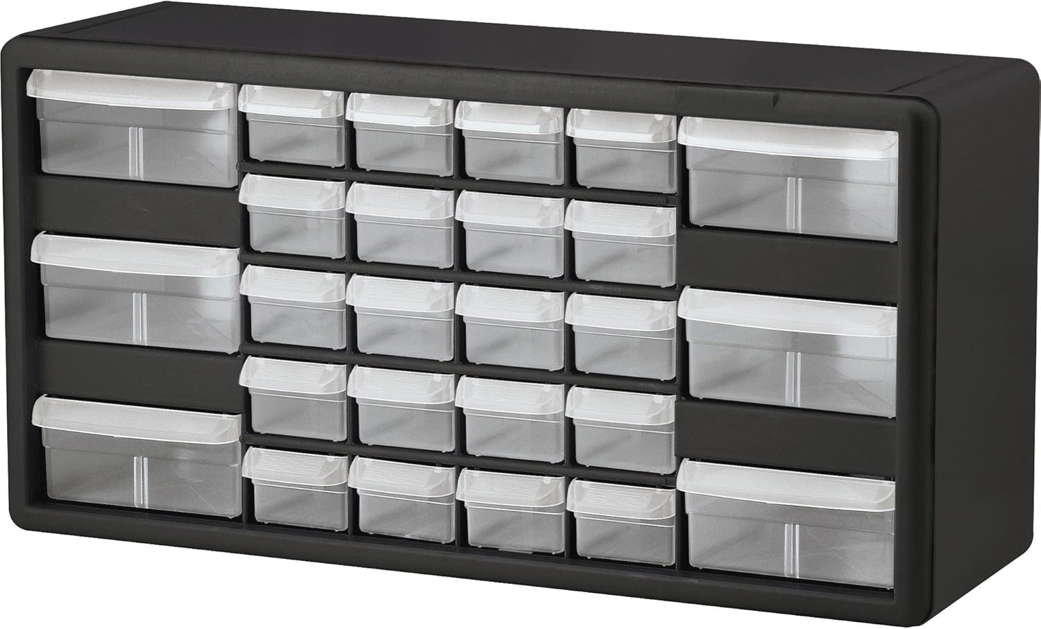 Akro-Mils 10126 Stackable Cabinet,26 Drawers,20"x6-3/8"x10-11/32",Black/Gray