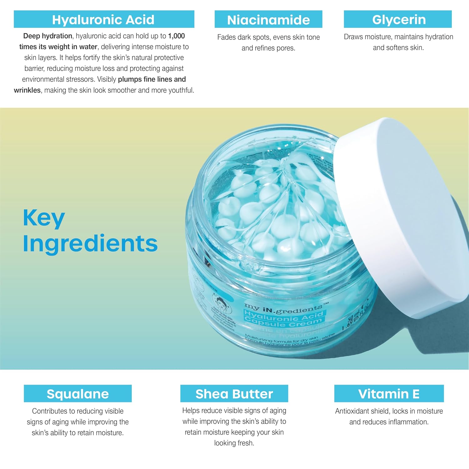 masque BAR My Ingredients Hydrating Capsule Cream Face Moisturizer, Hyaluronic acid based moisturizer, Boba face cream with Niacinamide, Korean skin care 50ml - Image 3