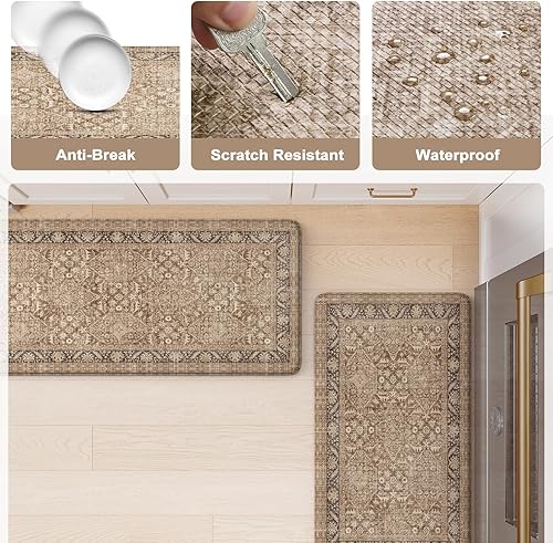 Vista 121 de KIMODE - Juego de 2 tapetes de cocina antifatiga, estilo vintage, antideslizantes, impermeables, ergonómicos, acolchados, cómodos para lavandería