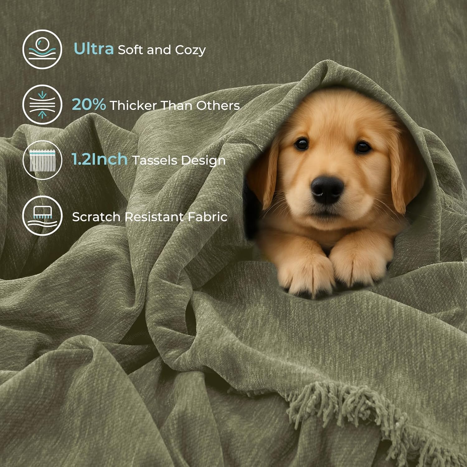 Sectional Couch Covers, 2 Pieces Chenille Sofa Cover L Shaped Couch Cover Blanket for Dogs Washable Sofa Slipcovers Pet Furniture Protector (X-Large: 71" x 110" + 71" x 118", Sage Green)