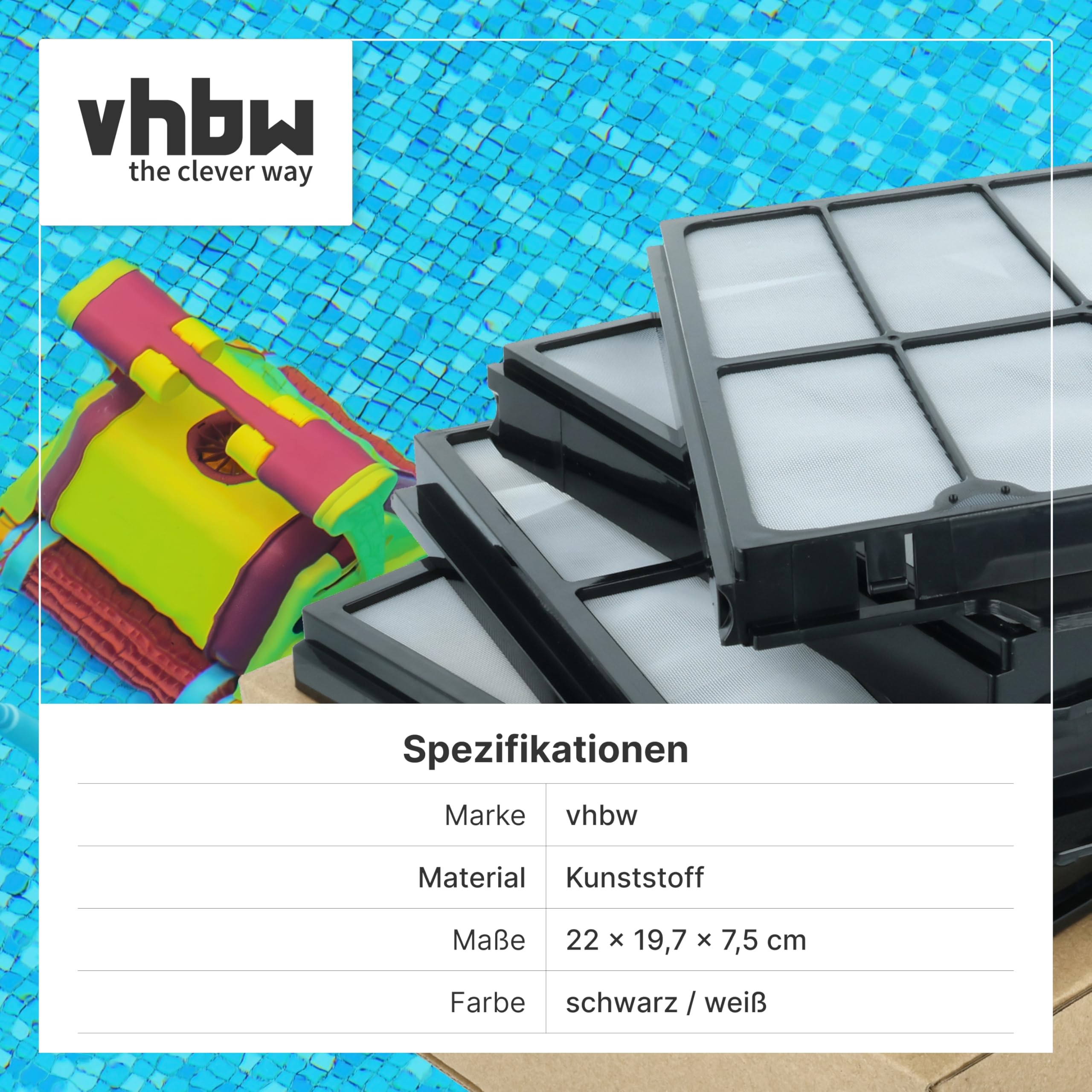 vhbw 8X Filtro per Polvere Grossolana Compatibile con Dolphin Prowler 930W aspiratore Piscina - Filtro Grossolano, 22 x 19,7 x 7,5 cm